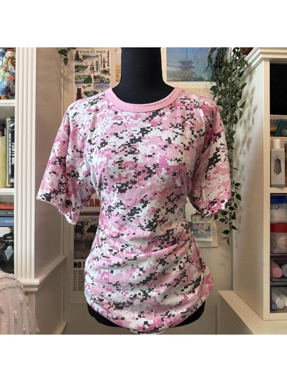 Pink Digital Camo Baby Tee Y2K Military Print T Shirt